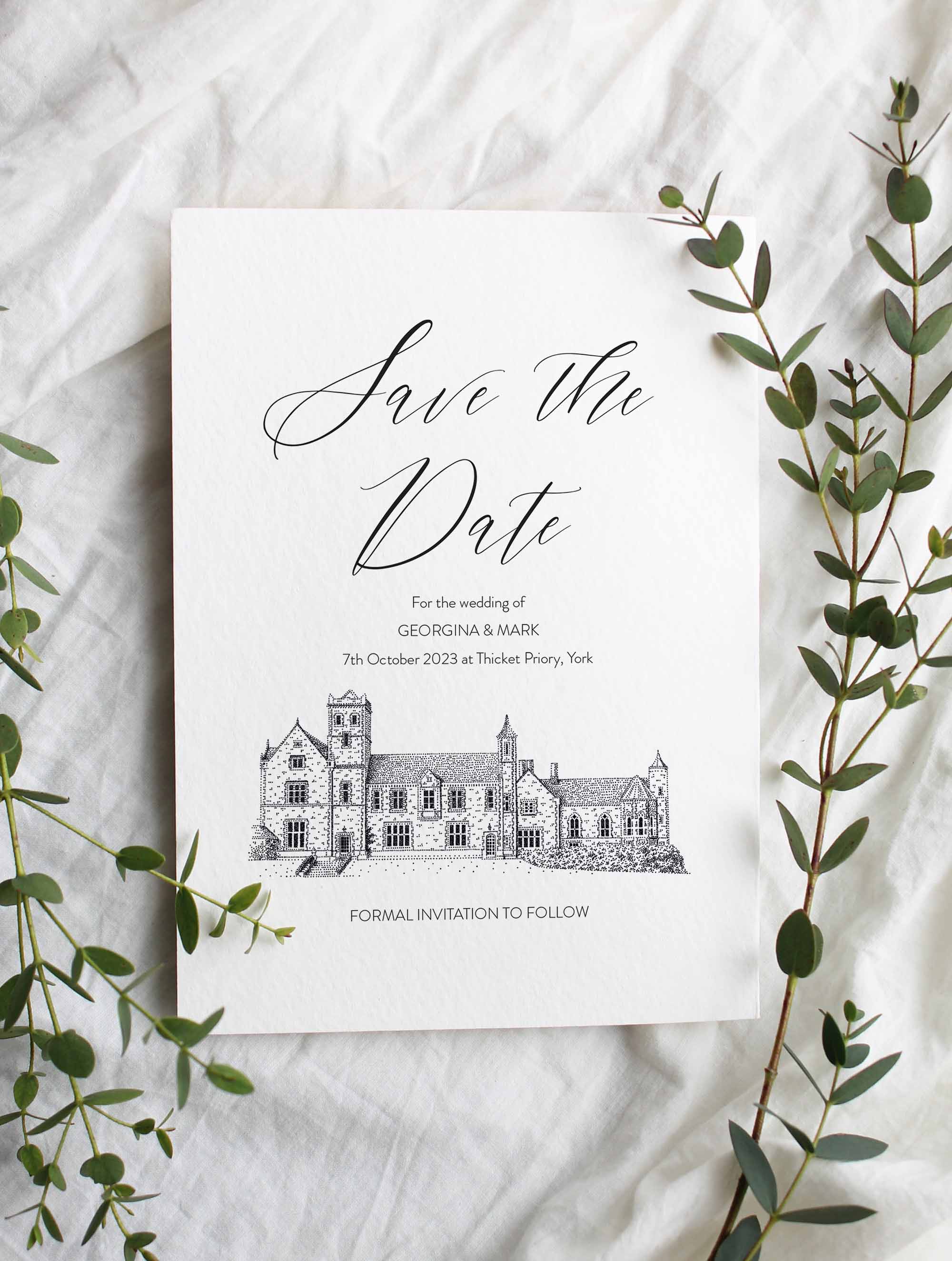 Illustrated Wedding Venue Personalised Save the Date - Bamber Prints